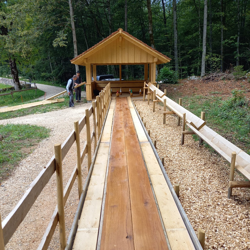 La piste de jeu de quilles neuchâtelois de Ballenberg. (Photo: Claude-Alain Vuillème)