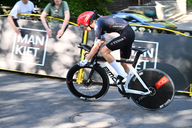 Yannis Voisard durant la seconde étape du Tour de Pologne. (Photo : EPA/MACIEJ KULCZYNSKI POLAND OUT)