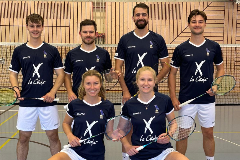 L'équipe du Ligue B du BC Courrendlin se compose de Marion Varrin, Eugénie Chapuis, Timo Amacker, Gaël Gerber, Loïc Berret et Noé Varrin (de g. à dr.). (Photo: BCC)