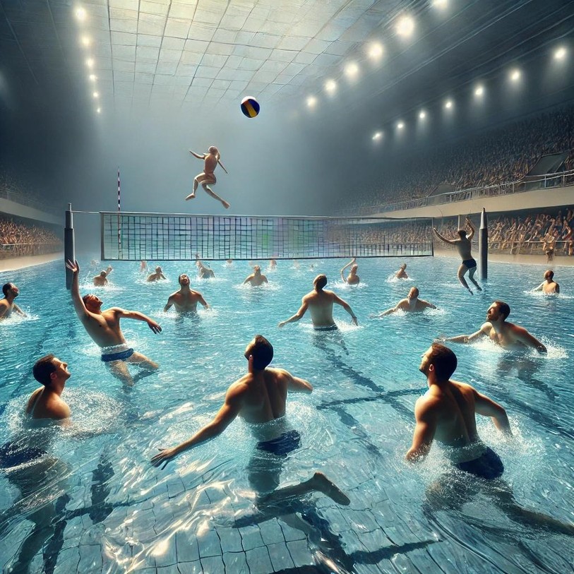 Le volley sur la terre ferme c’est cool, mais dans l’eau ça peut être encore mieux. (Photo : OpenAI)