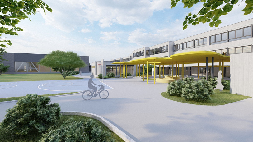 Le projet prévoit la construction d'une salle omnisport double, mais aussi la création d'un préau couvert pour répondre aux normes actuelles. (Photo : bureau d'architecture Sironi & Associés SA)