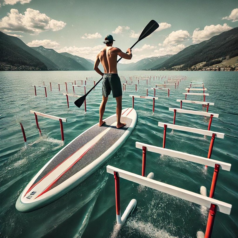 Le paddle n’est pas forcément des plus faciles, surtout en cas de vagues. Mais alors si on y ajoute des sauts c’est encore pire ! Par contre super fun.