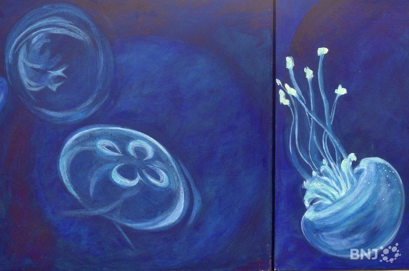 Méduses sur un tableau de Claudine Tardent