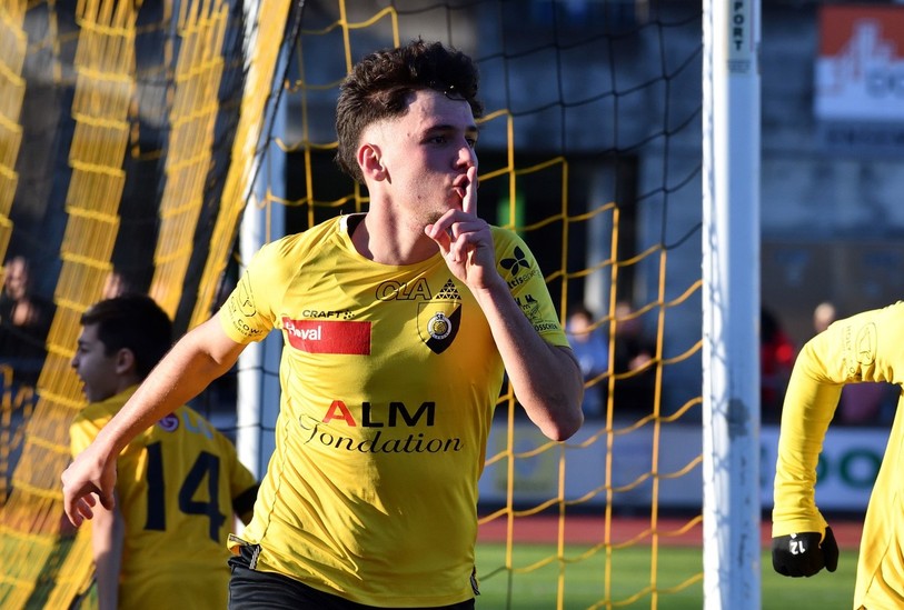Altin Shala après son ouverture du score dimanche après-midi avec les SR Delémont face à Baden (photo : Georges Henz).