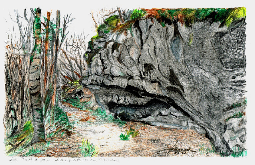 Une peinture de la roche à l'Aronde réalisée par Claude Voisard.&nbsp;