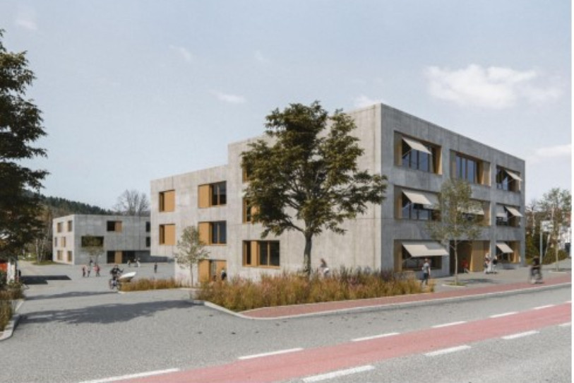 La commune de Courrendlin a déposé un permis pour la construction du second bâtiment du nouveau complexe scolaire. (Photo : Commune mixte de Courrendlin).
