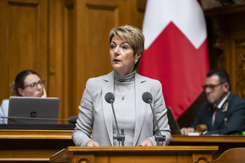 Karin Keller-Sutter remplacera Viola Amherd à la tête de la Confédération le 1er janvier. Elle sera élue mercredi 11 décembre. (Photo : KEYSTONE/Alessandro della Valle).