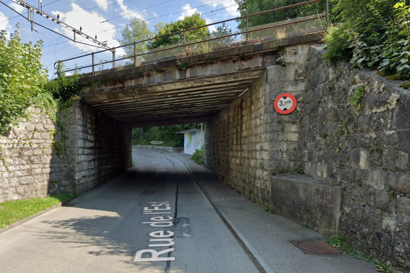 Le passage sous-voie de la rue de l'Est sera fermé à la circulation du 13 janvier au 13 décembre 2025. (Photo : Google Maps, 2023).