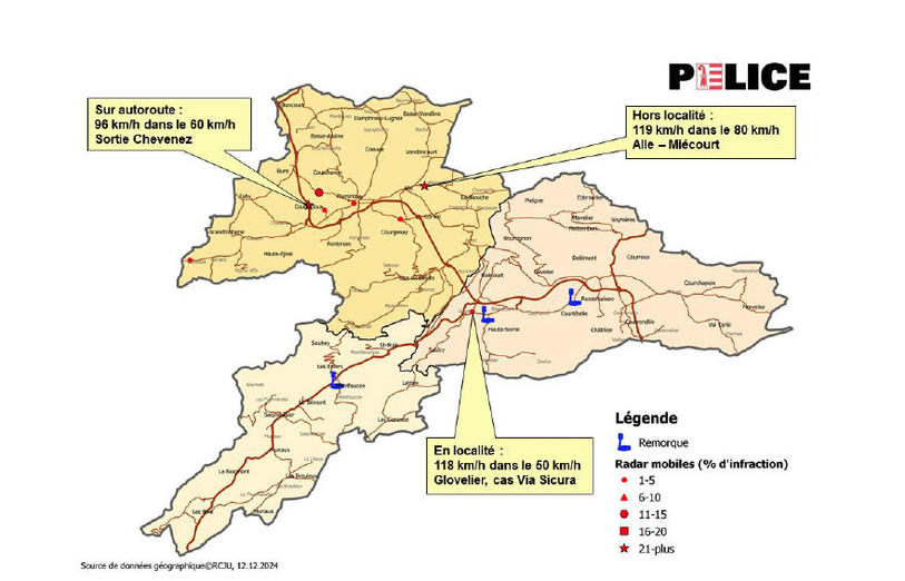 La police cantonale a publié ses statistiques sur la circulation routière pour le mois de novembre 2024. (Image : Police jurassienne).