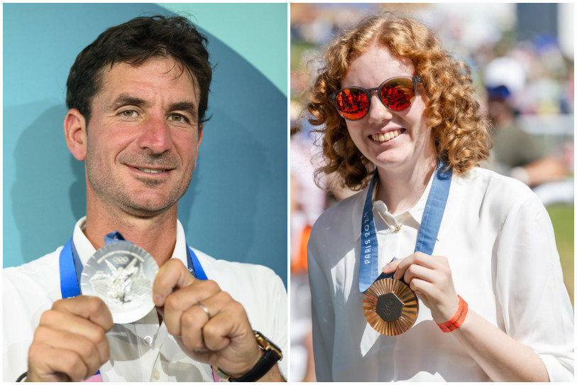 Steve Guerdat et Audrey Gogniat ont marqué l'histoire sportive jurassienne durant les Jeux olympiques de Paris. (Photos : KEYSTONE / Laurent Gilléron et BNJ).