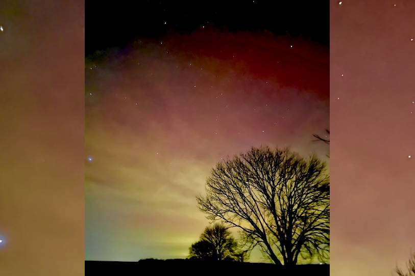 Le ciel a pris de jolies couleurs dans le ciel de la région dans la nuit de mercredi à jeudi, ici à Vendlincourt. (Photo : Auditeur reporter).