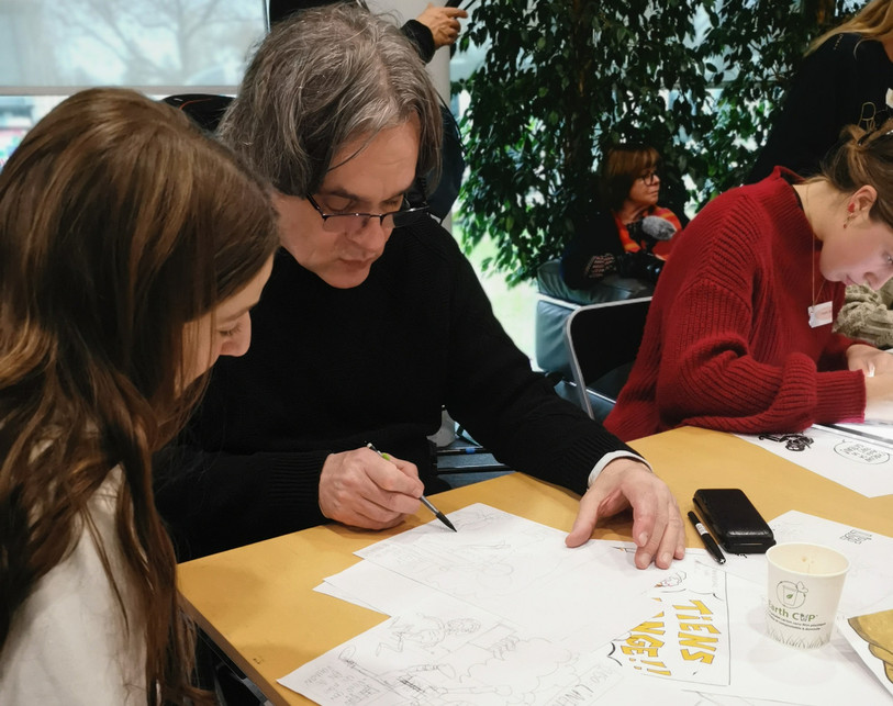 Le dessinateur Riss a accompagné les jeunes lycéens dans la réalisation du journal satirique. (Photo : Stéphanie Wenger).