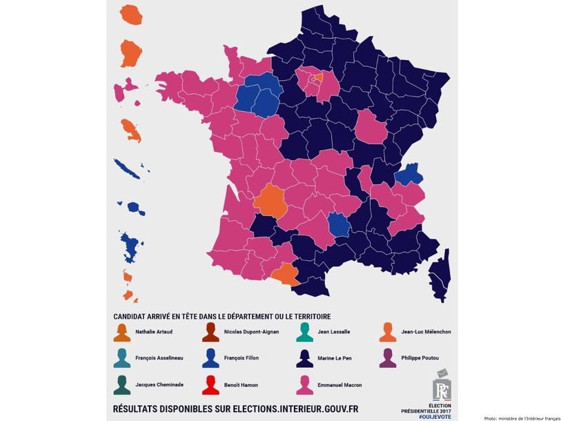 Carte des résultats du premier tour des élections françaises