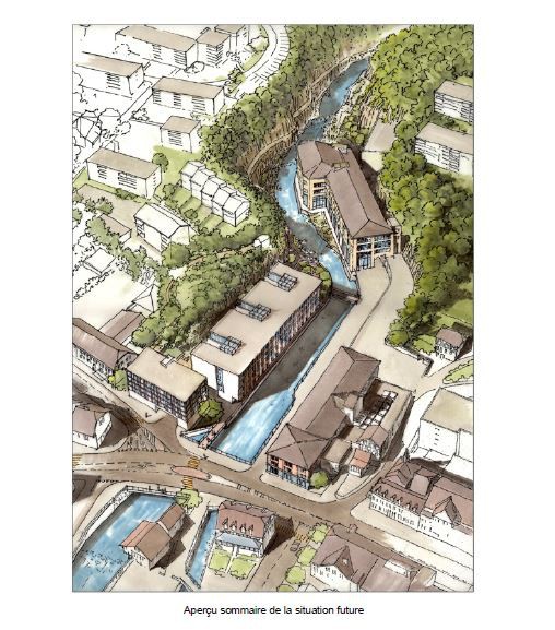 Selon Silvia Steidle cette visualisation du projet est grossière. Elle affirme que le projet final retenu n'y ressemblera pas du tout. Un concours d'architecture a été lancé. Visualisation: ville de Bienne. 
