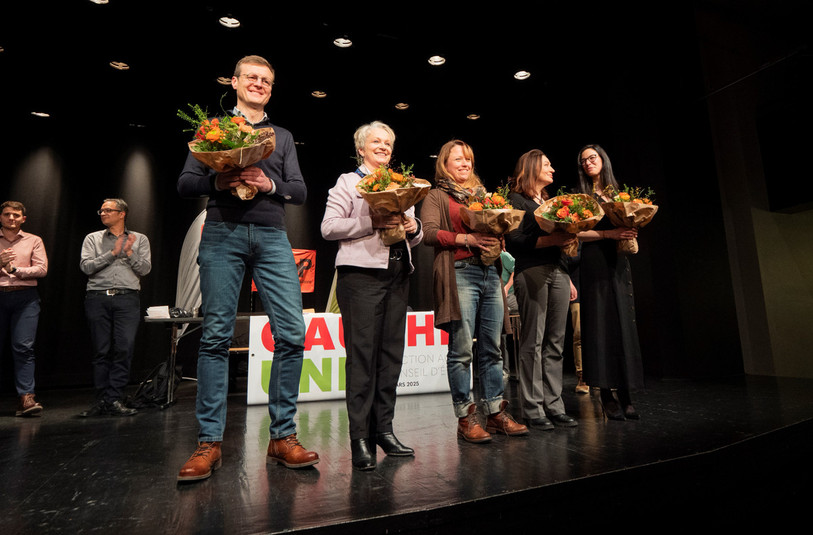 L'alliance de gauche mise sur cinq candidats en vue de l'élection au Conseil d'Etat neuchâtelois le 23 mars. De gauche à droite: Frédéric Mairy, Florence Nater, Sarah Blum, Christine Ammann-Tschopp et Céline Vara. (Photo : gauche unie)