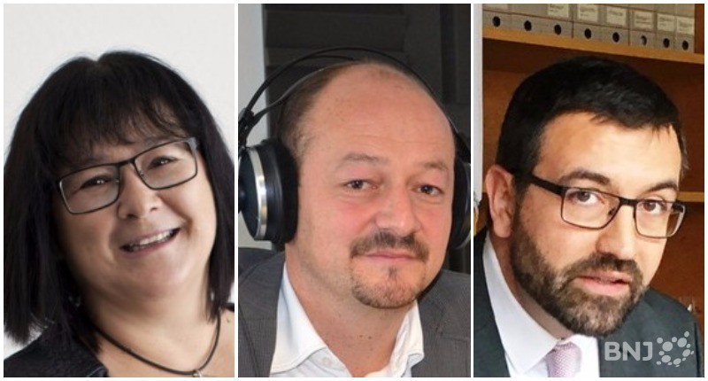Les trois candidats à la préfecture du Jura bernois : Stéphanie Niederhauser, Patrick Gsteiger et Hervé Gullotti (de gauche à droite).