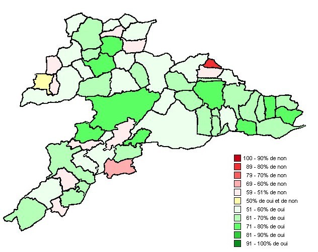 La carte du vote jurassien sur la stratégie énergétique 2015 (photo : www.jura.ch)