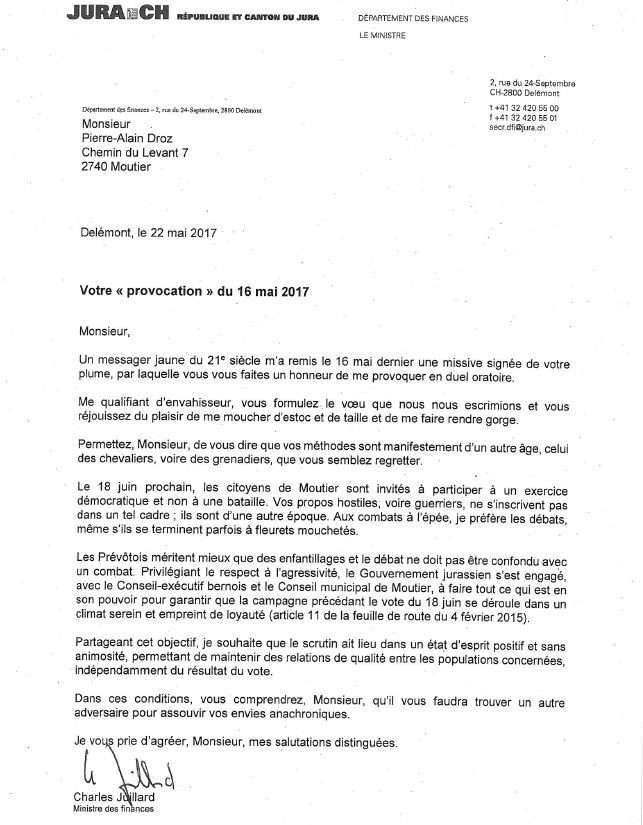 La réponse de Charles Juillard à Pierre-Alain Droz