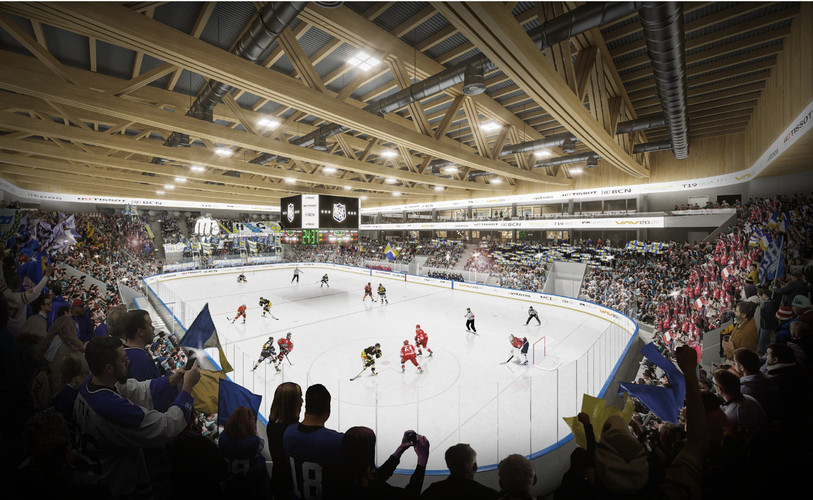 Le futur intérieur de la patinoire des Mélèzes (Image : Dolci Architectes SA).