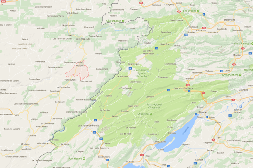 Le corps du jeune homme a été retrouvé près du camping de Maîche. Image: Google maps.