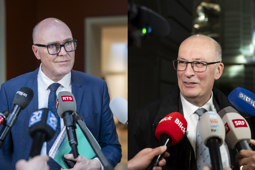 Martin Pfister (à gauche) et Markus Ritter. (Photo : KEYSTONE/Alessandro della Valle et KEYSTONE/Peter Klaunzer).
