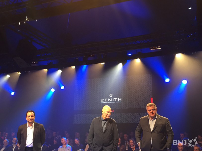 De gauche à droite: Aurel Bachs, Managing director chez Philipps Auction house, Jean-Claude Biver, président de la division horlogère de LVMH et Guy Sémon, chef de l'Institut des siences de la divison montres de LVMH.  