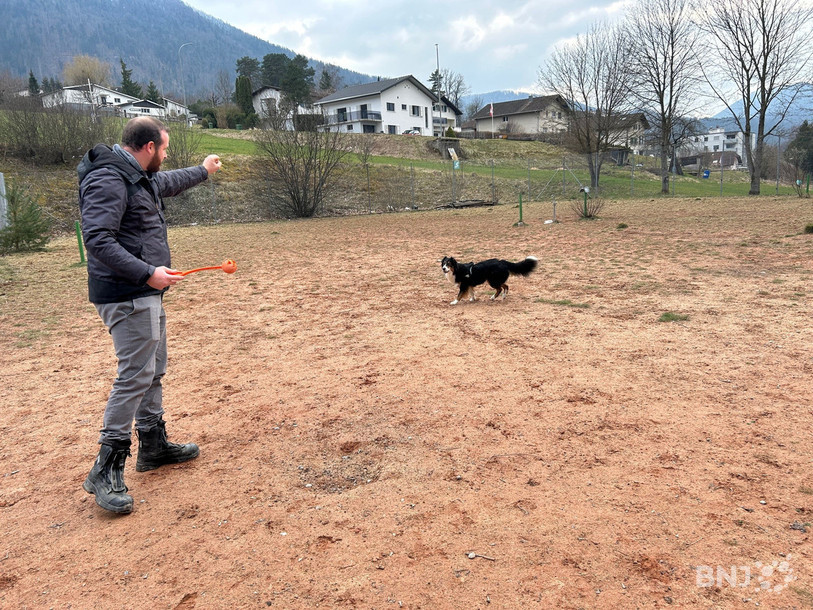 Fabian Cavallin et sa chienne viennent souvent profiter de l’espace sécurisé que constituent les anciens terrains de tennis.