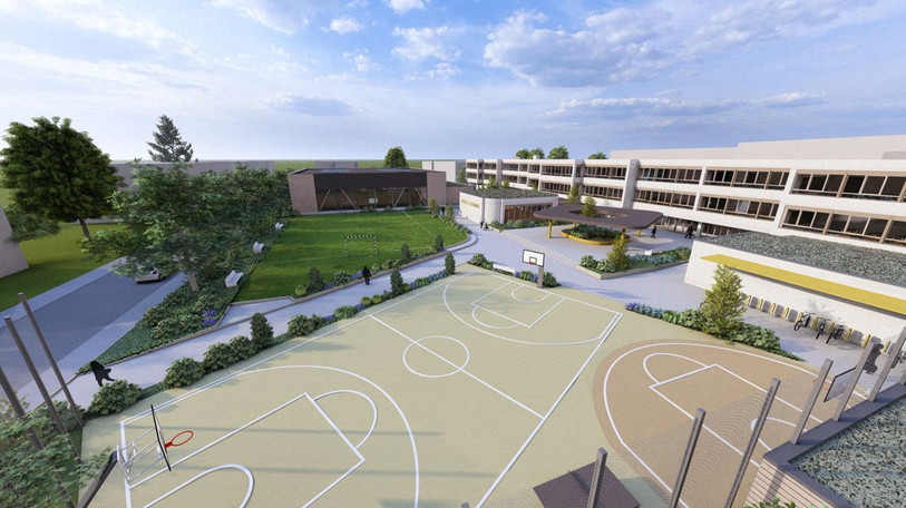 Les aménagements extérieurs prévoient notamment plusieurs terrains de sport. (Image : bureau d'architecture Sironi & Associés SA)
