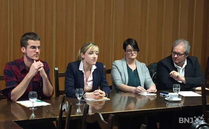 CP du PDC Jura soutien Pauline Queloz. (de g. à droite, le secrétaire général du PDC Jura, Gauthier Corbat, la députée Pauline Queloz, la présidente du groupe parlementaire PDC, Anne Froideveaux et le chargé de communication du PDC Jura, Raoul Jaeggi)