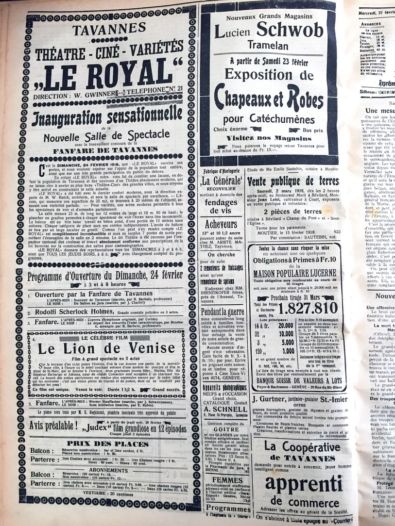 Les archives de l'inauguration du Royal en 1918