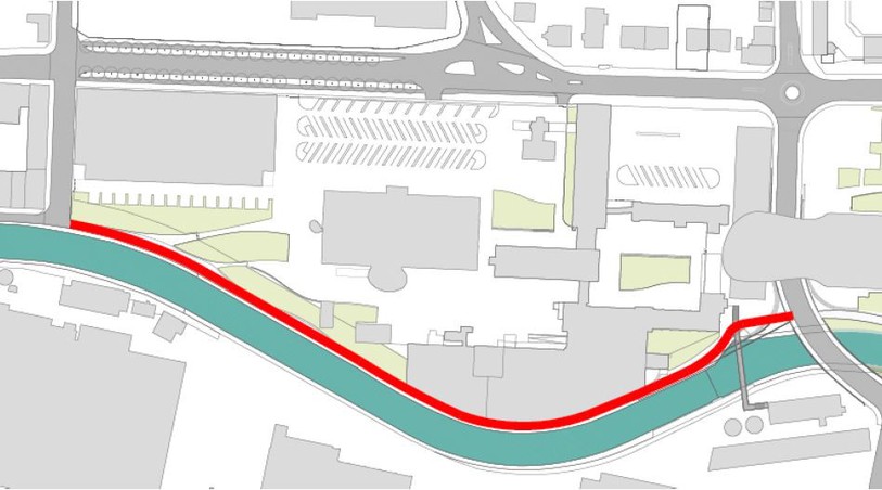 Le chemin consacré à la mobilité douce longera les rives de la Suze entre la rue de Gottstatt et la rue de l'Eau. (Photo: Ville de Bienne)