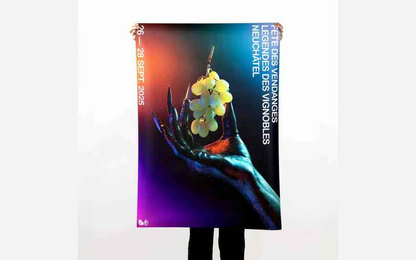 L'affiche de la Fête des vendanges 2025, illustrant le thème « Légendes des vignobles », réalisée par l'Académie de Meuron. (Photo : Fête des vendanges/Charlotte Mentha)