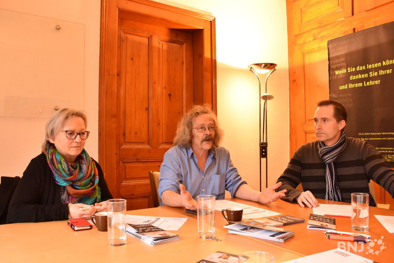 De gauche à droite : Josy Stolz (co-présidente), Peter Gasser (co-président) et Alain Jobé (secrétaire syndical)