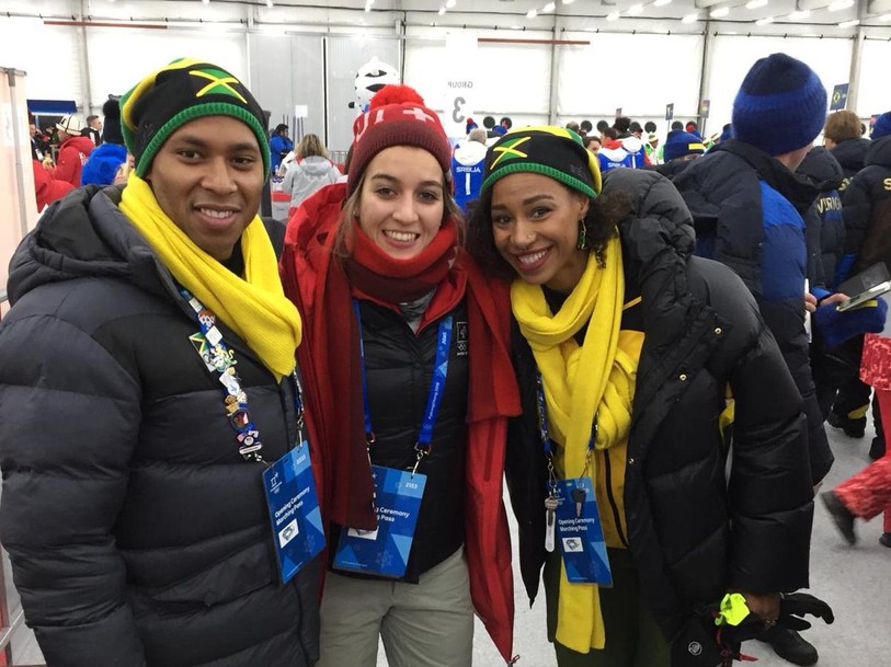 Sarah Forster a rencontré des athlètes jamaïcains juste avant la cérémonie d'ouverture des Jeux olympiques de PyeongChang (photo : Sarah Forster)