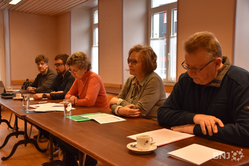 De gauche à droite: Pierre Roth (PDC), Julien Berthold (Rauraque), Chantal Mérillat (RPJ), Françine Richon (PSA) et Daniel Heizmann (PSA)