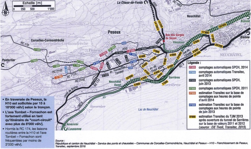 Peseux souffre du trafic routier. Graphique : Commune de Peseux.