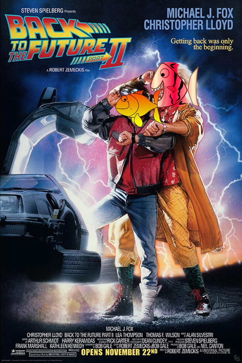 Affiche de Retour vers le futur modifiée avec poissons d'avril