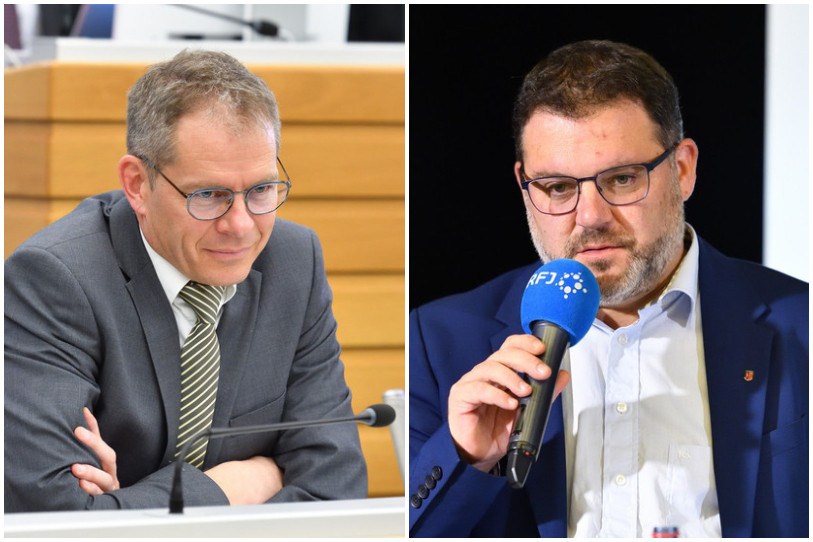 De gauche à droite : le ministre David Eray et Damien Chappuis sont candidats à la candidature PCSI pour un siège au Gouvernement jurassien.