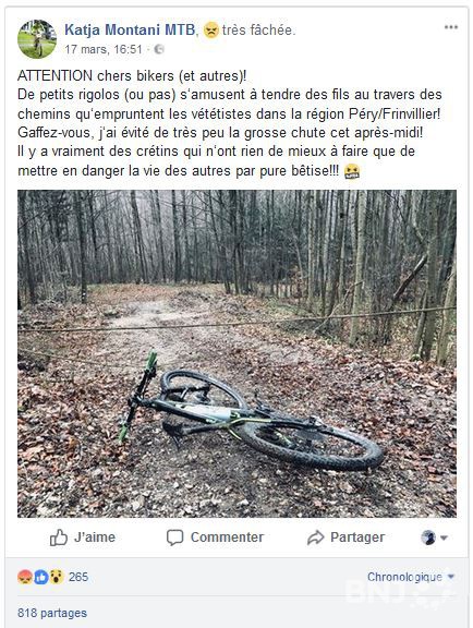 Sa mésaventure partagée sur Facebook avait été partagée plus de 800 fois mardi après-midi