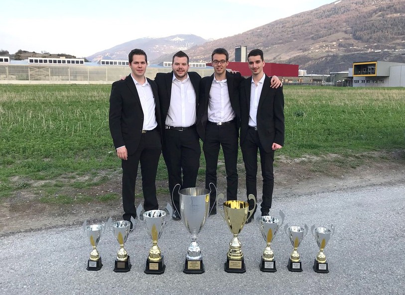 L'ensemble Ostfold Brass Quartet a remporté deux prix dont celui de meilleur ensemble toute catégorie confondues. De gauche à droite : Téo Garbiec, Bastien Girard, Thibault Schaller, Louis Kroni.