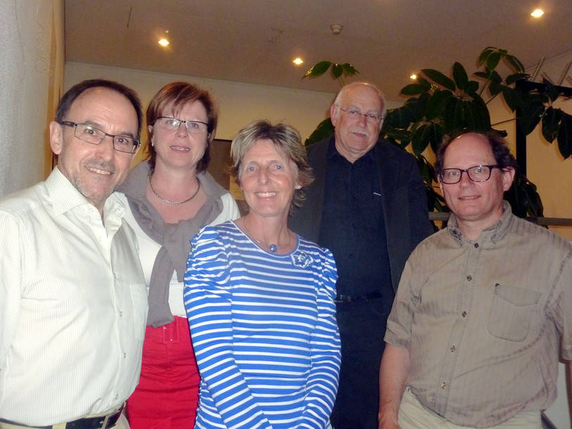 L'actuel Bureau du CAF de gauche à droite : Philippe Garbani (président), Monique Esseiva-Thalmann, Pierrette Berger-Hirschi (vice-présidente), Marcel Liengme, Pierre-Yves Moeschler