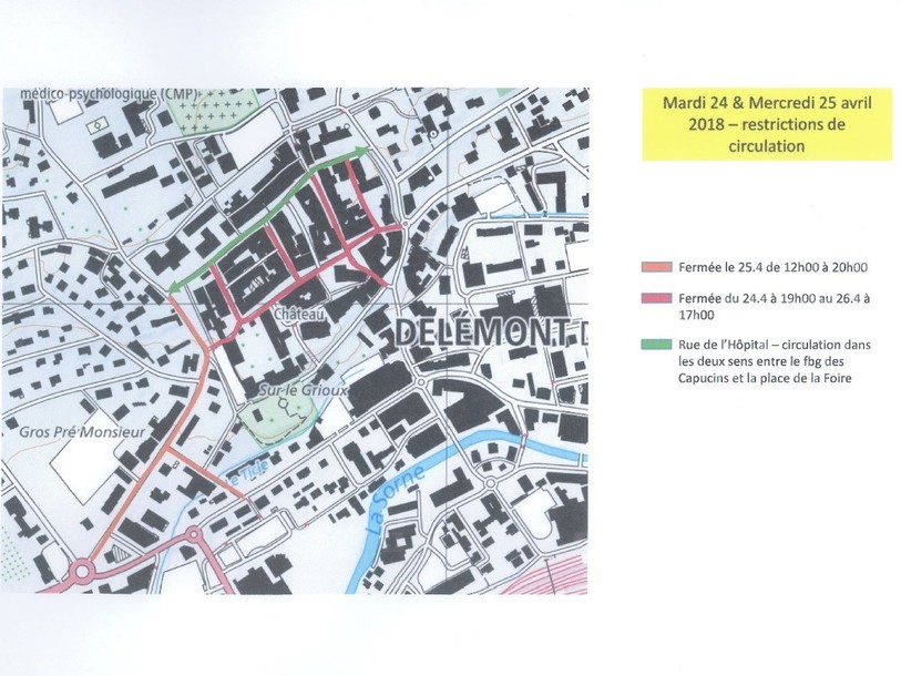 Les restrictions de circulation pour la vieille ville de Delémont mardi et mercredi