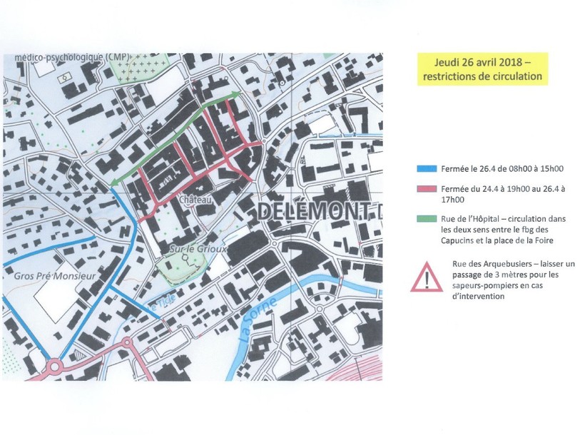 Les restrictions de circulation pour la vieille ville de Delémont jeudi