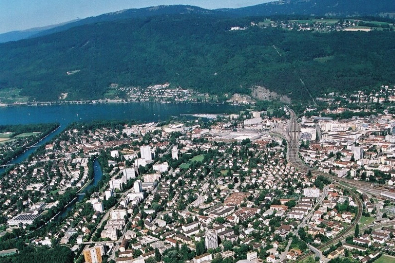 Vue aérienne de la ville de Bienne. (Photo : Ville de Bienne).