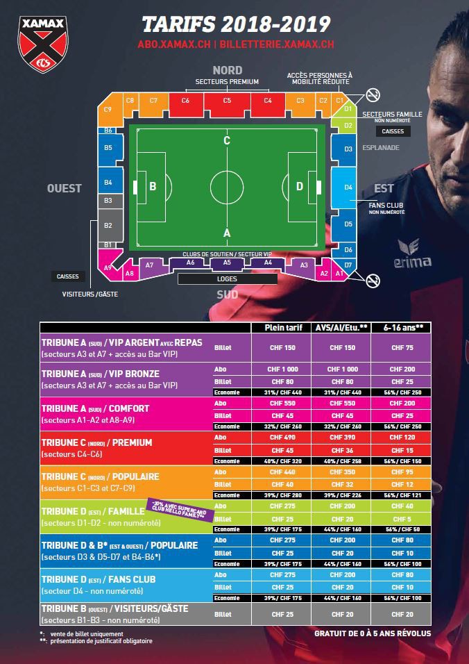 Les prix des billets et des abonnements de Xamax FCS pour la saison 2018/19.