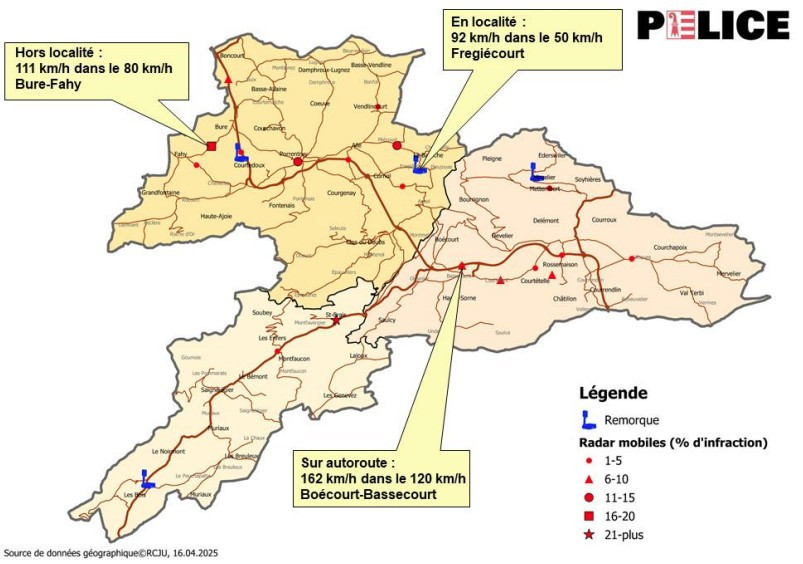 La police jurassienne a publié ce mercredi ses statistiques de la circulation routière du mois de mars. (Photo : Police cantonale jurassienne).