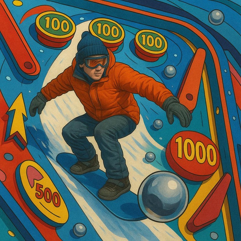 Faire du snowboard sur une piste aux airs de flipper, on demande à voir.