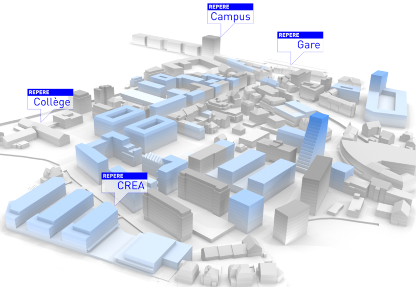 Représentation en trois dimensions du centre-ville de Delémont