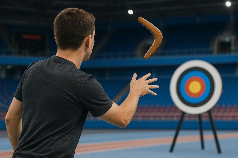 On s’amuse bien avec un boomerang, et encore mieux si on en fait une discipline sportive mixée au tir.