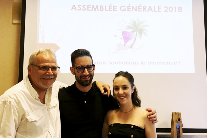 Laurent Colomb et Mélissa Hernandez entourent le co-président sortant Mike Cortese. (photo: Carnavallon)